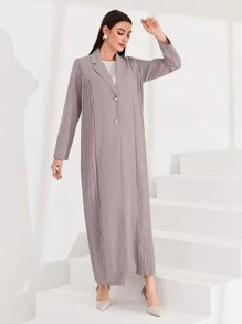 Al Najma 褶皱单排扣长袍，穆斯林时尚长袍，适合休闲/节日/聚会/旅行 - 紫色 - 查看 3