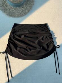 Swim Mod Summer Beach Women's Cover Up With Drawstring On Side - Black - View 5