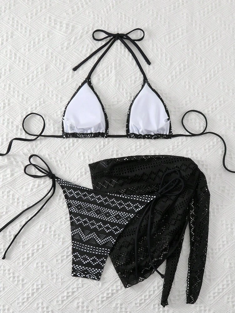 Women's Hollow Out Bikini Set Three-Piece Set Summer Beach