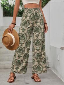 Breezaya Ladies' Satin Printed Holiday Long Pants Fall Cloth For Women