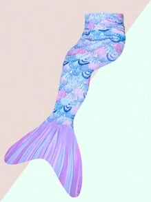 少女人魚鱗片印花單件泳衣,配有魚尾設計 - 彩色 - 查看 2