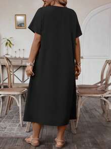 SHEIN LUNE Kích thước lớn Dệt Dây đeo Nối Đầm - màu đen - Xem 2