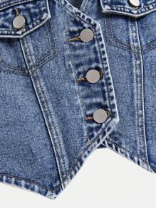 SHEIN Sparklyn Tween Girl Y2K Flap Pocket Button Front Vest Denim Top