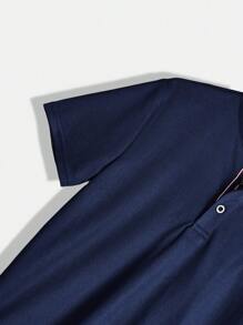 Tween Boy Casual Comfortable Stand-Up Collar Polo Shirt - Navy Blue - View 6