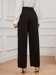 Mulvari Women's Wide Leg Pants With Buttoned Cuffs - Black - View 2