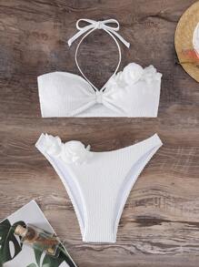 SHEIN Swim Exquisite And Elegant Halter Neck Women's Swimwear Set Summer - Beige - View 4