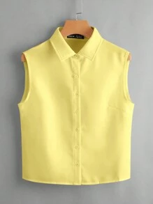 SHEIN LUNE Chemisier sans manches d'été à un bouton en tissu unicolore tissé