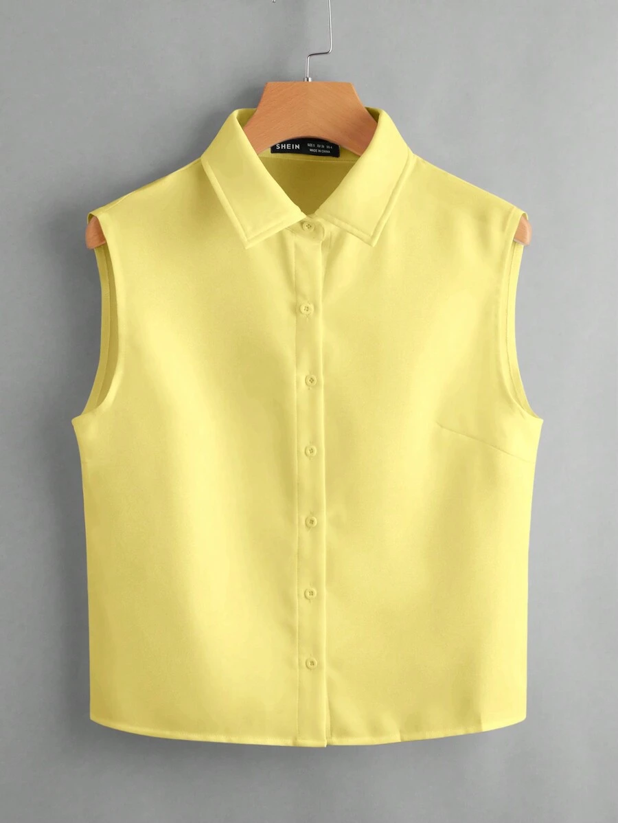 SHEIN LUNE Chemisier sans manches d'été à un bouton en tissu unicolore tissé