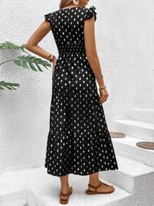 Breezaya All-Over Printed V-Neck Ruffle Armhole Dress