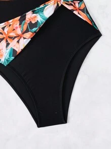 SHEIN Swim Summer Floral Patchwork Print One-Piece Swimsuit With V-Neck