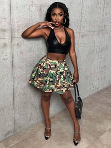 SHEIN Foxxy Women's Camouflage Printed Pleated Skort - Multicolor - View 1
