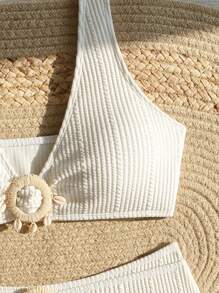 SHEIN Swim Summer Women's Plain Textured Bikini Set
