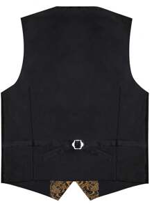 男士加大尺碼提花單排釦西裝背心 - 金色 - 查看 2