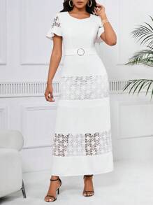 SHEIN Lady Ladies' Plain Embroidery Design Simple Dress - White - View 5