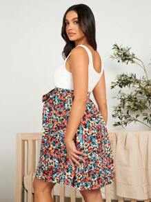 SHEIN Flower Print Square Neck Nursing Dress For Maternity - Multicolor - View 2