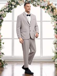 Mainfolk Men's Plus Size Jacquard Weave Suit Jacket And Pants Set - Silver - View 5