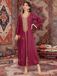 Al Najma Váy Ả Rập thêu cổ tròn - Nhiều màu - Xem 6