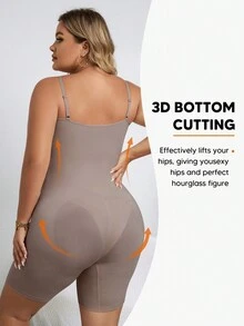 Women's Plus Size Shapewear High Elastic Soft And Comfortable Corset Unitard Romper - Khaki - View 2