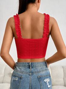 SHEIN EZwear Square Neck Knitted Tight Tank Top With Wide Straps