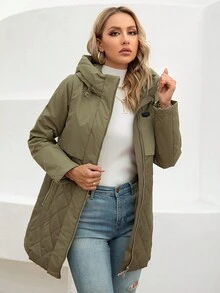 GASMAN Women's Regular Fit Hooded Zip-Up Padded Coat - Khaki - View 3