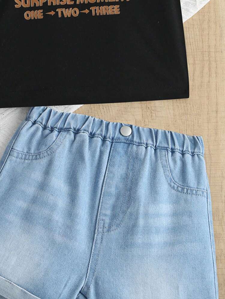 Baby Boy's Casual Loose Fit Bear Print Short Sleeve T-Shirt And Shorts Set