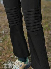 In My Nature Solid Color Flare Leg Outdoor Pants - Black - View 5