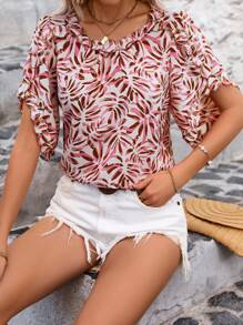 SHEIN LUNE Blusa De Manga Murciélago Con Estampado Aleatorio - Multicolor - Ver 5