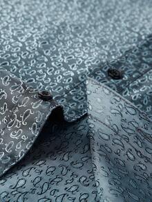 Men's Jacquard Long Sleeve Shirt - Navy Blue - View 7