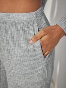 溜冰用斜口口袋鬆緊針織褲 - 灰色 - 查看 4