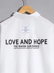 SHEIN Thiếu niên Con trai Giải trí Trở lại In thư Dệt Nhãn mác Ngắn tay Áo sơ mi - trắng - Xem 3