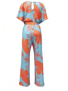 Women's Floral Print High-Waisted Jumpsuit - Multicolor - View 2