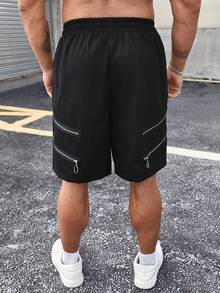 Manfinity EMRG Shorts Décorés Par Fermeture Éclair Et Taille Plus Pour Homme - Noir - Voir 2