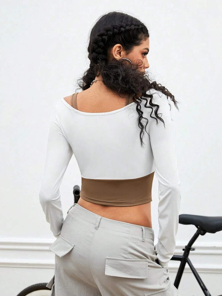 Color Block Quick-Drying Sports Top With 2 In 1 Design