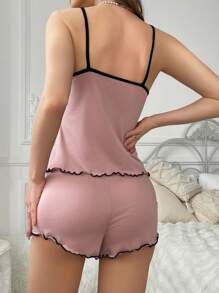 Snug Zone Bear & Letter Print Pink Tank Top And Shorts Pajama Set - Dusty Pink - View 2