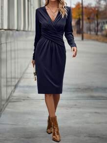 SHEIN Clasi Surplice Neck Ruched Fitted Dress