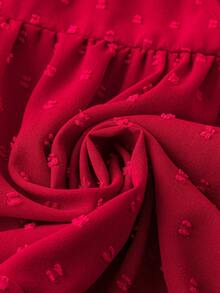 EMERY ROSE 大尺碼交叉領口、泡泡袖、打結下擺上衣 - 紅色 - 查看 5