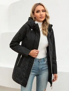 GASMAN Women's Zippered Front Hooded Regular Fit Padded Coat