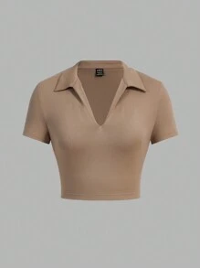 SHEIN EZwear 3 件套 V 领短袖短款休闲修身女式 T 恤，适合夏季 - 彩色 - 查看 5