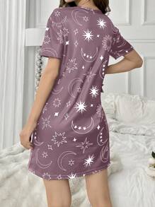 星星印花短袖睡衣睡裙 - 彩色 - 查看 2