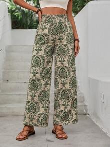 Breezaya Ladies' Satin Printed Holiday Long Pants Fall Cloth For Women