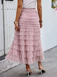 Chiquease Multilayer Mesh Tulle Skirt - Dusty Pink - View 2