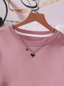 Bộ 2 áo nỉ cổ tròn và quần nỉ trơn màu dành cho nữ - Bụi hồng - Xem 3