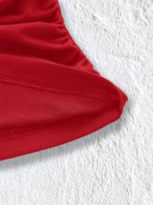 SHEIN EZwear Solid Color Knitted Ruffled Slim Fit Tank Top - Red - View 3