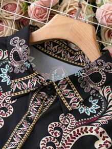 SHEIN Của phụ nữ In hoa Tay áo dài Áo sơ mi - màu đen - Xem 5