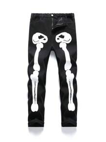 Jean Cónico Con Estampado De Esqueleto Para Adolescentes - Negro - Ver 1