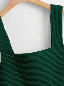 Zovinel Solid Color Square Collar Knit Ribbed Sweater, Women's - Green - View 3