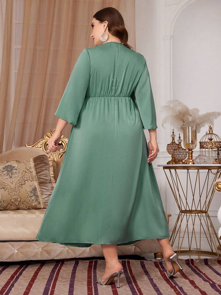 Plus Size Women's Fashionable Bell Sleeve Dress Long Evening Dresses