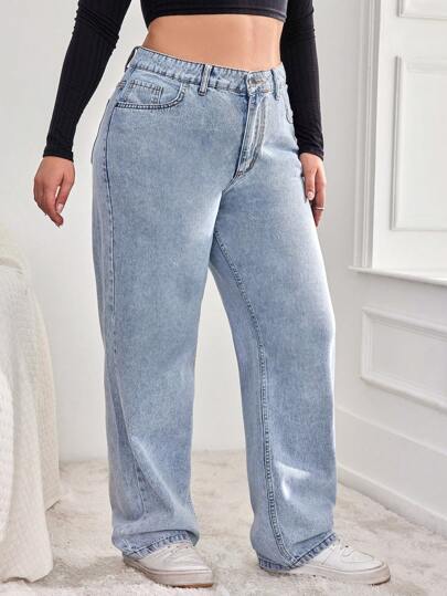 EURMUSE Plus-size rechte broekspijpen boyfriend jeans