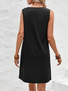 SHEIN LUNE 條紋斜裁條紋和位置印花休閒、商務和時尚圓領無袖連衣裙(女裝) - 彩色 - 查看 2