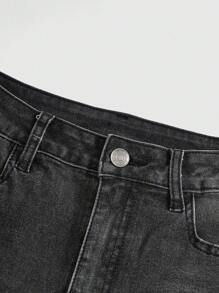 ROMWE Goth Women's Wing Pattern Printed Pocket Denim Shorts - Dark Grey - View 5